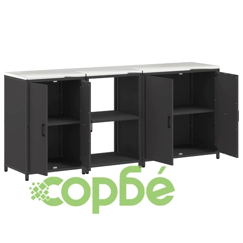 Комплект кухненски шкафове за съхранение 3 части от студено валцована стомана - черен цвят 210x50x92 см ➤ топ цена ➤ sorbe.bg