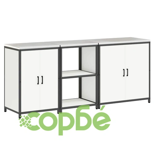 Комплект за кухненско съхранение 3 части от студено валцована стомана - бял 210x50x92 см ➤ топ цена ➤ sorbe.bg