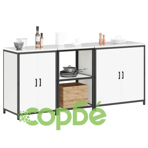 Комплект за кухненско съхранение 3 части от студено валцована стомана - бял 210x50x92 см ➤ топ цена ➤ sorbe.bg