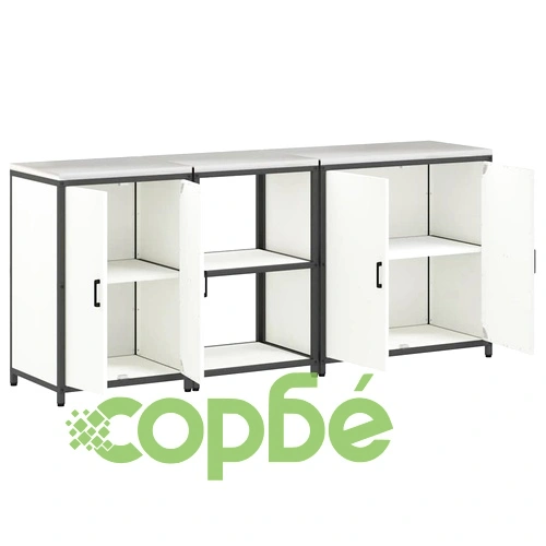 Комплект за кухненско съхранение 3 части от студено валцована стомана - бял 210x50x92 см ➤ топ цена ➤ sorbe.bg