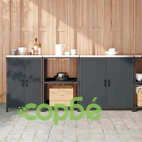 Комплект за кухненско съхранение 3 части от студено валцована стомана - антрацит 210x50x92 см ➤ топ цена ➤ sorbe.bg