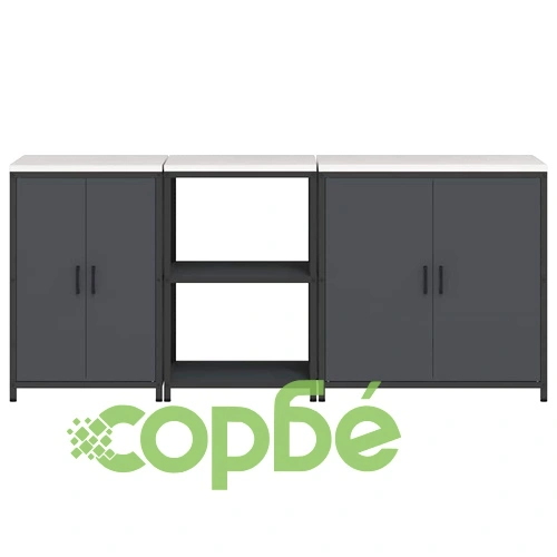 Комплект за кухненско съхранение 3 части от студено валцована стомана - антрацит 210x50x92 см ➤ топ цена ➤ sorbe.bg