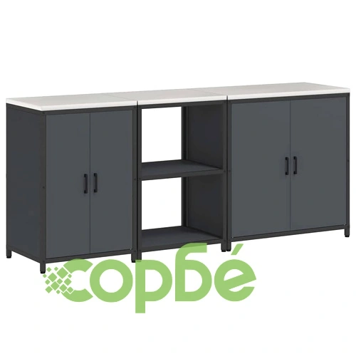 Комплект за кухненско съхранение 3 части от студено валцована стомана - антрацит 210x50x92 см ➤ топ цена ➤ sorbe.bg