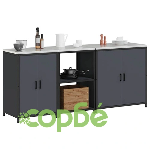 Комплект за кухненско съхранение 3 части от студено валцована стомана - антрацит 210x50x92 см ➤ топ цена ➤ sorbe.bg