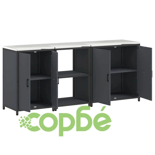 Комплект за кухненско съхранение 3 части от студено валцована стомана - антрацит 210x50x92 см ➤ топ цена ➤ sorbe.bg