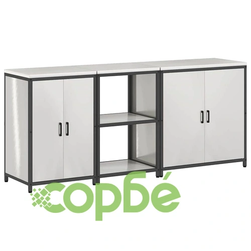 Комплект за кухненско съхранение 3 части от неръждаема стомана, сив, 210 x 50 x 92 см ➤ топ цена ➤ sorbe.bg