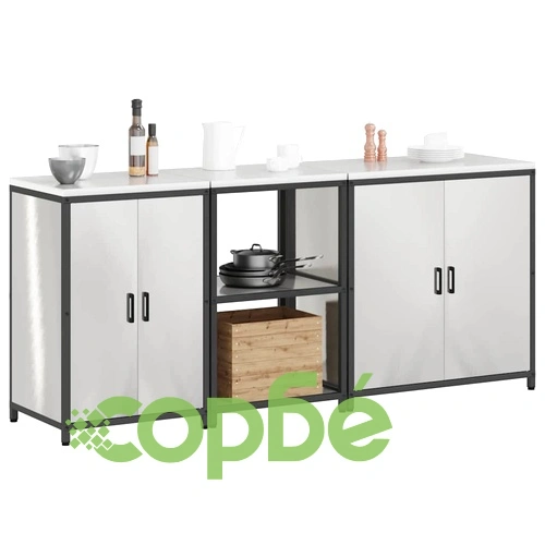 Комплект за кухненско съхранение 3 части от неръждаема стомана, сив, 210 x 50 x 92 см ➤ топ цена ➤ sorbe.bg