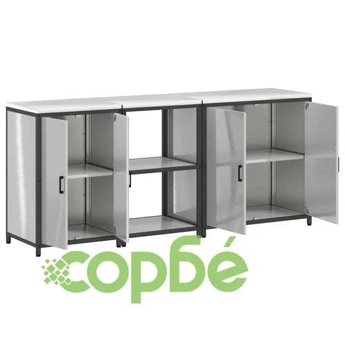 Комплект за кухненско съхранение 3 части от неръждаема стомана, сив, 210 x 50 x 92 см ➤ топ цена ➤ sorbe.bg