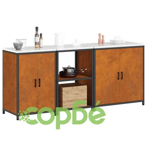 Комплект за кухненско съхранение от патинираща стомана 3 части 210x50x92 см ➤ топ цена ➤ sorbe.bg