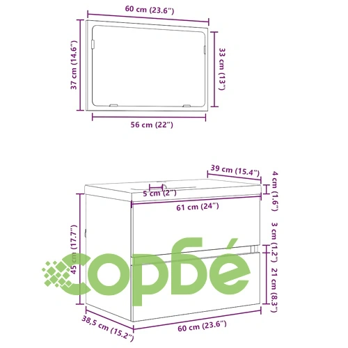Комплект мебели за баня 3 части от инженерно дърво - черен дъб 60x38.5x45 см ➤ топ цена ➤ sorbe.bg