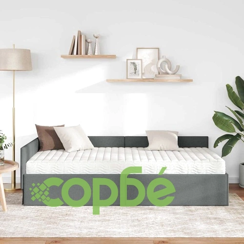 Ъглова рамка за легло с матрак, 90 x 200 см, текстилна табла, Сив ➤ топ цена ➤ sorbe.bg