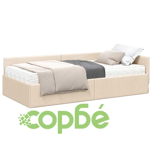 Ъглова рамка за легло с матрак, текстил, крем, 204 x 104 x 57 см ➤ топ цена ➤ sorbe.bg