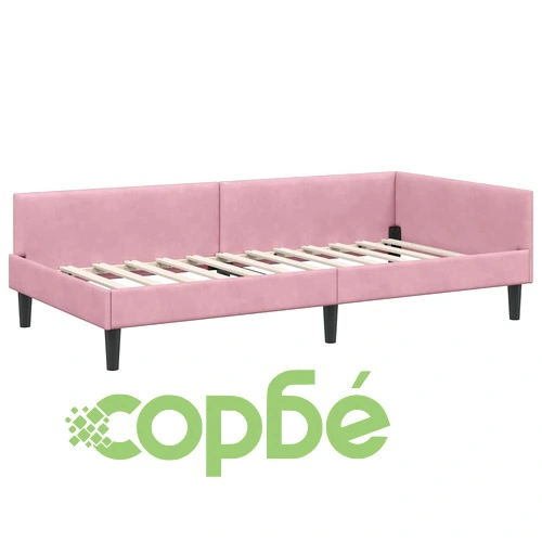 Ъглова рамка за легло с матрак и табло, 90 x 200 см, Сиво кадифе ➤ топ цена ➤ sorbe.bg