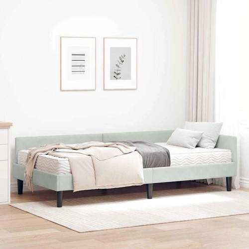 Ъглова рамка за легло с матрак, 100 x 200 см, Кадифе, Светлосиво ➤ топ цена ➤ sorbe.bg