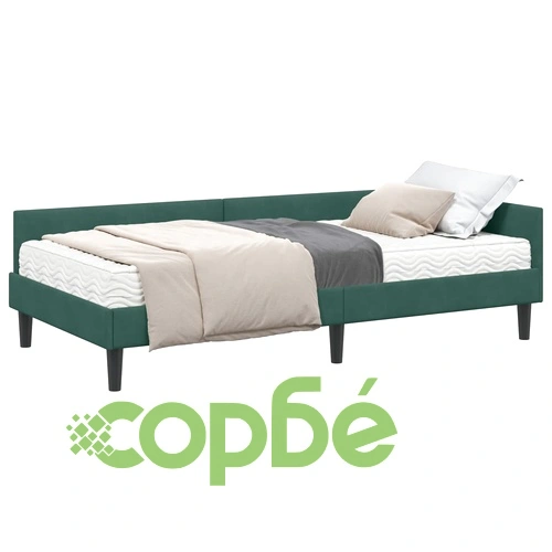 Ъглова рамка за легло с матрак, 100 x 200 см, Кадифе, Зелен ➤ топ цена ➤ sorbe.bg