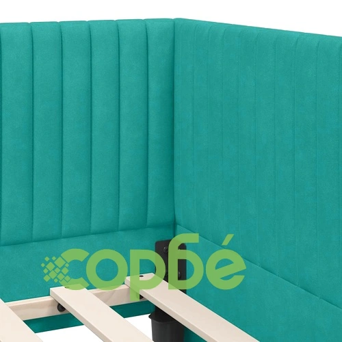 Ъглова рамка за легло с матрак 100x200 см, Кадифе, Тюркоаз ➤ топ цена ➤ sorbe.bg