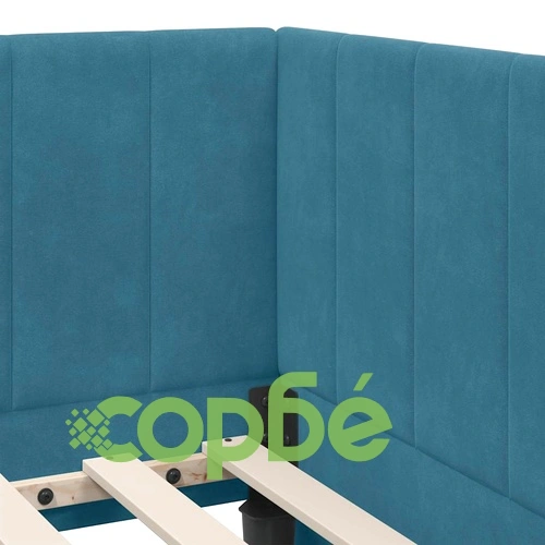 Ъглова рамка за легло с матрак от кадифе 80x200 см - синя ➤ топ цена ➤ sorbe.bg