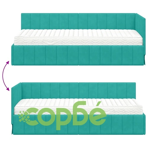 Ъглова рамка за легло с матрак от кадифе тюркоаз 80x200 см ➤ топ цена ➤ sorbe.bg