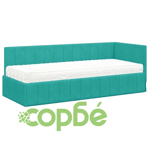 Ъглова рамка за легло с матрак от кадифе тюркоаз 80x200 см ➤ топ цена ➤ sorbe.bg