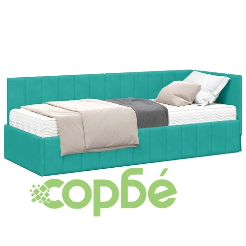 Ъглова рамка за легло с матрак от кадифе тюркоаз 80x200 см ➤ топ цена ➤ sorbe.bg