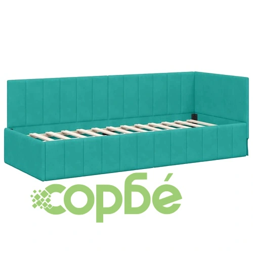 Ъглова рамка за легло с матрак от кадифе тюркоаз 80x200 см ➤ топ цена ➤ sorbe.bg