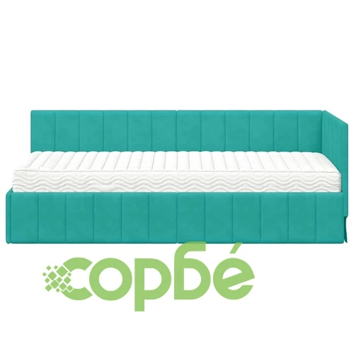 Ъглова рамка за легло с матрак от кадифе тюркоаз 80x200 см ➤ топ цена ➤ sorbe.bg
