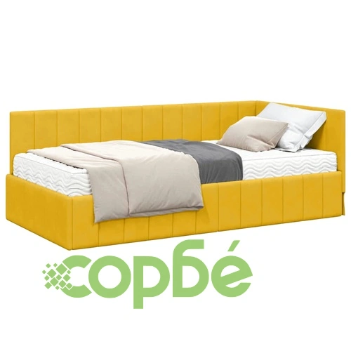 Ъглова рамка за легло с матрак от кадифе жълта 90x200 см ➤ топ цена ➤ sorbe.bg