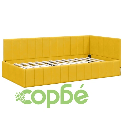 Ъглова рамка за легло с матрак от кадифе жълта 90x200 см ➤ топ цена ➤ sorbe.bg