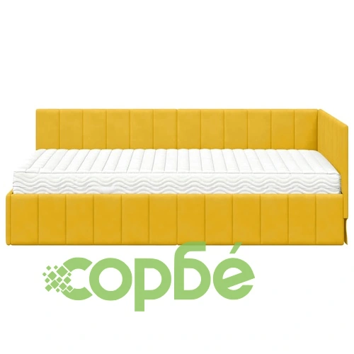 Ъглова рамка за легло с матрак от кадифе жълта 90x200 см ➤ топ цена ➤ sorbe.bg
