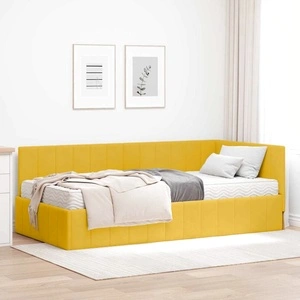 Ъглова рамка за легло с матрак от кадифе жълта 100x200 см