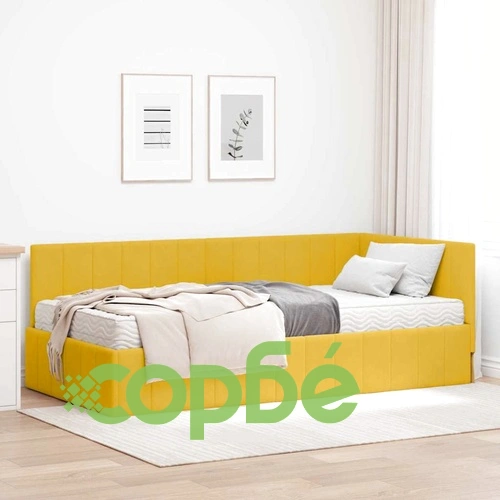 Ъглова рамка за легло с матрак от кадифе жълта 100x200 см ➤ топ цена ➤ sorbe.bg