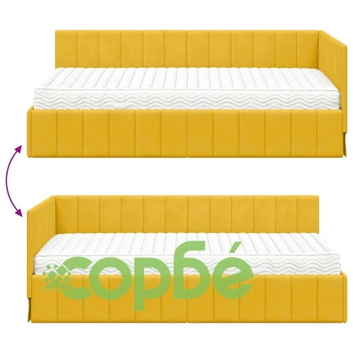 Ъглова рамка за легло с матрак от кадифе жълта 100x200 см ➤ топ цена ➤ sorbe.bg