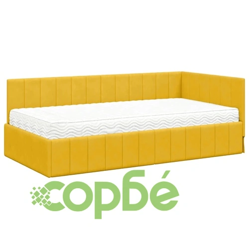 Ъглова рамка за легло с матрак от кадифе жълта 100x200 см ➤ топ цена ➤ sorbe.bg
