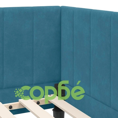 Ъглова рамка за легло с матрак от кадифе 80x200 см - синя ➤ топ цена ➤ sorbe.bg