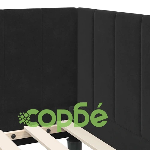 Ъглова рамка за легло с матрак 80x200 см от кадифе в черно ➤ топ цена ➤ sorbe.bg