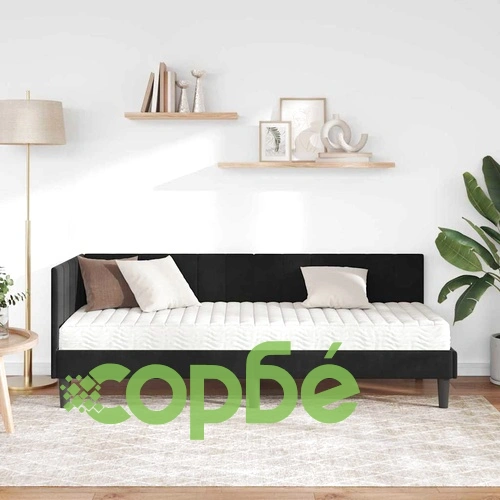 Ъглова рамка за легло с матрак 80x200 см от кадифе в черно ➤ топ цена ➤ sorbe.bg