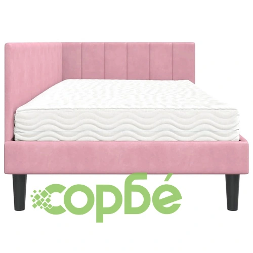 Ъглова рамка за легло с матрак от кадифе розово 90x190 см ➤ топ цена ➤ sorbe.bg