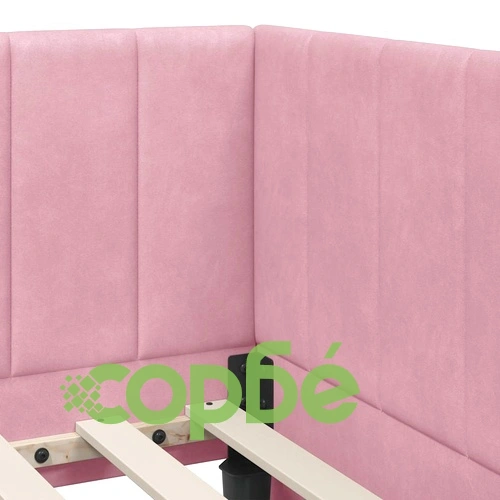 Ъглова рамка за легло с матрак от кадифе розово 90x190 см ➤ топ цена ➤ sorbe.bg