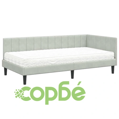 Ъглова рамка за легло с матрак от кадифе светлосиво 90x200 см ➤ топ цена ➤ sorbe.bg