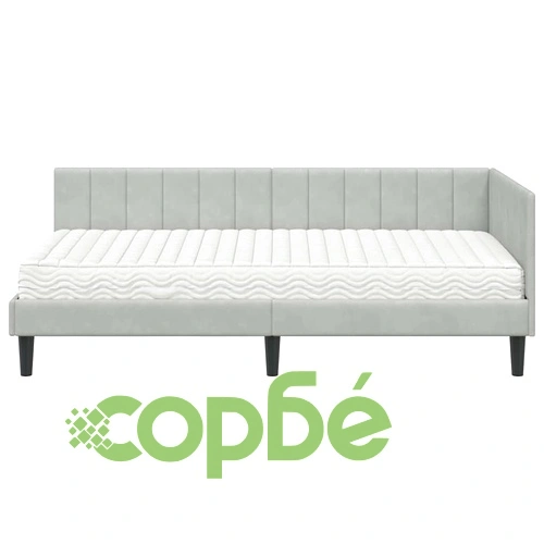 Ъглова рамка за легло с матрак от кадифе светлосиво 90x200 см ➤ топ цена ➤ sorbe.bg