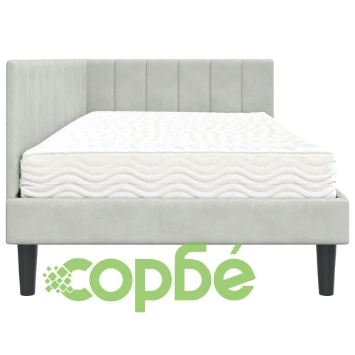 Ъглова рамка за легло с матрак светлосиво кадифе 100x200 см ➤ топ цена ➤ sorbe.bg