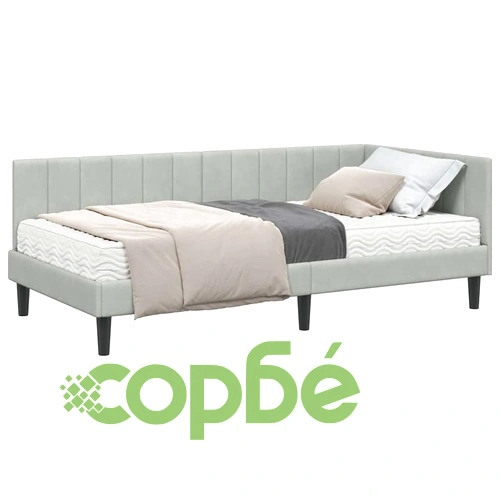 Ъглова рамка за легло с матрак светлосиво кадифе 100x200 см ➤ топ цена ➤ sorbe.bg