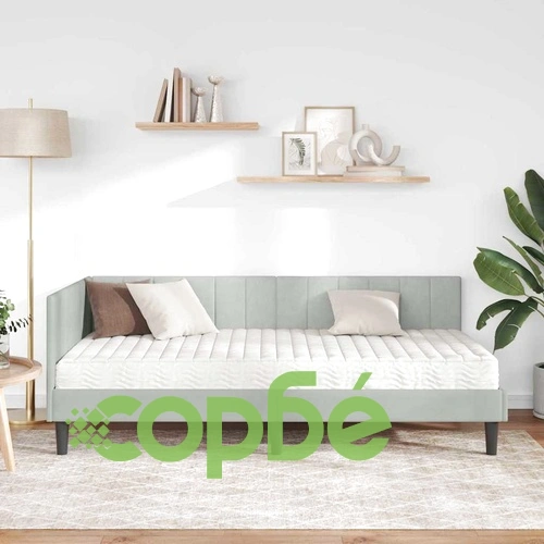 Ъглова рамка за легло с матрак светлосиво кадифе 100x200 см ➤ топ цена ➤ sorbe.bg