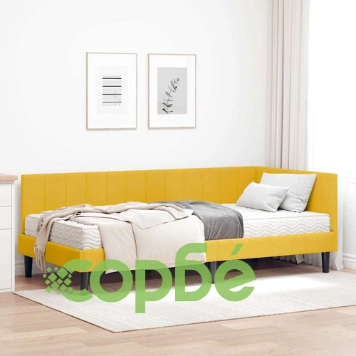 Ъглова рамка за легло с матрак 100x200 см жълт кадифе ➤ топ цена ➤ sorbe.bg