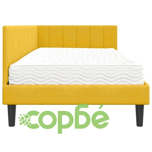 Ъглова рамка за легло с матрак 100x200 см жълт кадифе ➤ топ цена ➤ sorbe.bg