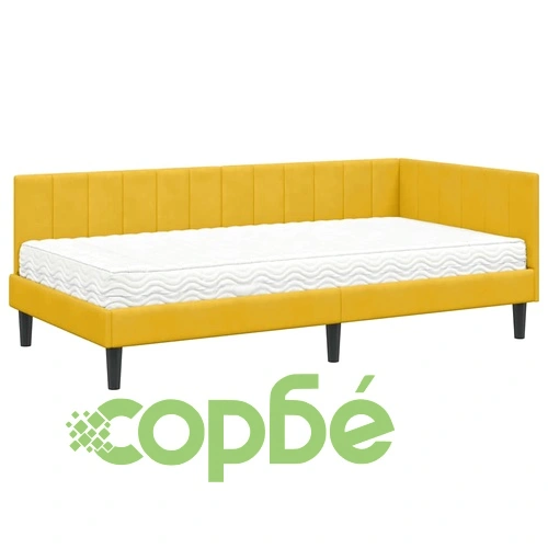 Ъглова рамка за легло с матрак 100x200 см жълт кадифе ➤ топ цена ➤ sorbe.bg