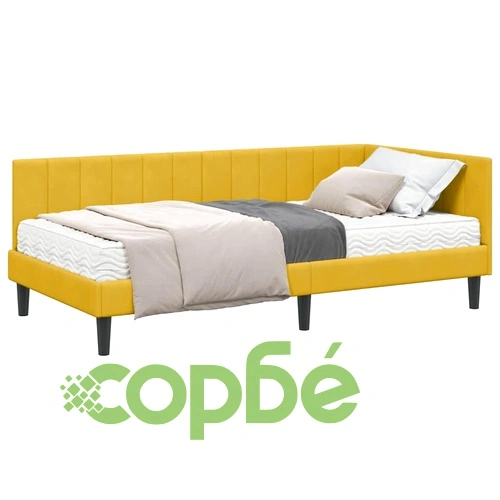 Ъглова рамка за легло с матрак 100x200 см жълт кадифе ➤ топ цена ➤ sorbe.bg