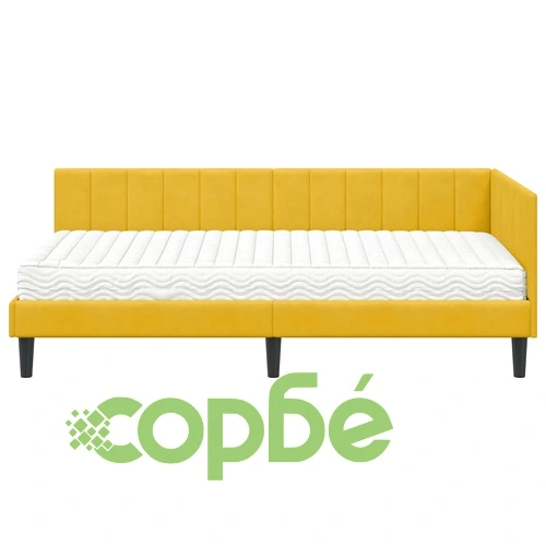 Ъглова рамка за легло с матрак 100x200 см жълт кадифе ➤ топ цена ➤ sorbe.bg