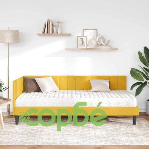 Ъглова рамка за легло с матрак 100x200 см жълт кадифе ➤ топ цена ➤ sorbe.bg
