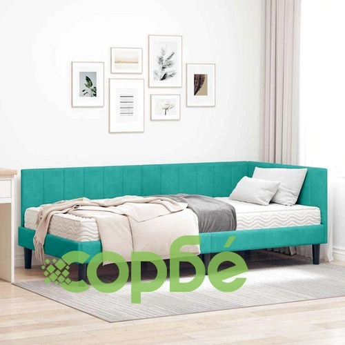 Ъглова рамка за легло с матрак от кадифе в тюркоаз цвят 100x200 см ➤ топ цена ➤ sorbe.bg